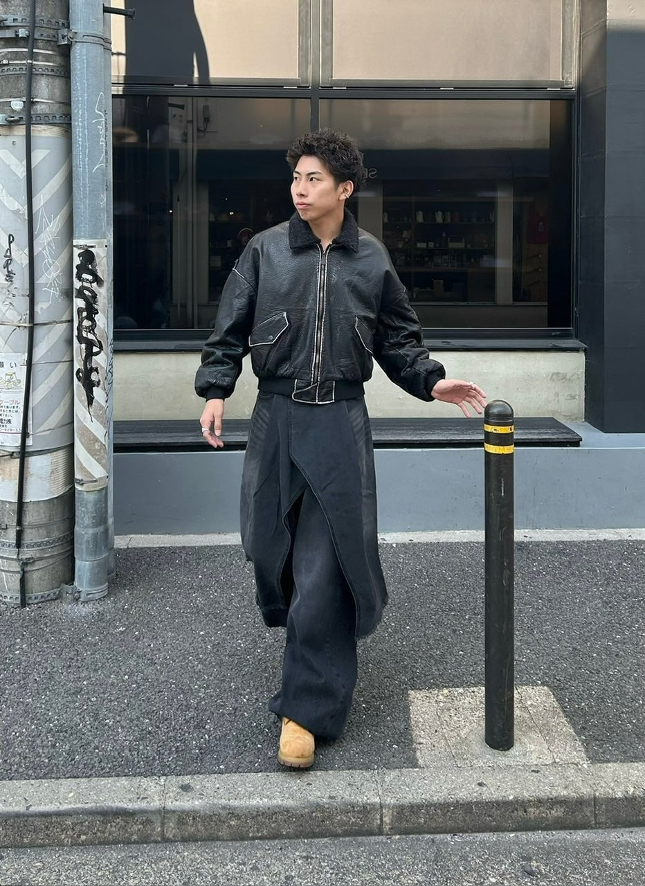 受注制【Chikashitsu +】wrapping design denim skirt (2color)