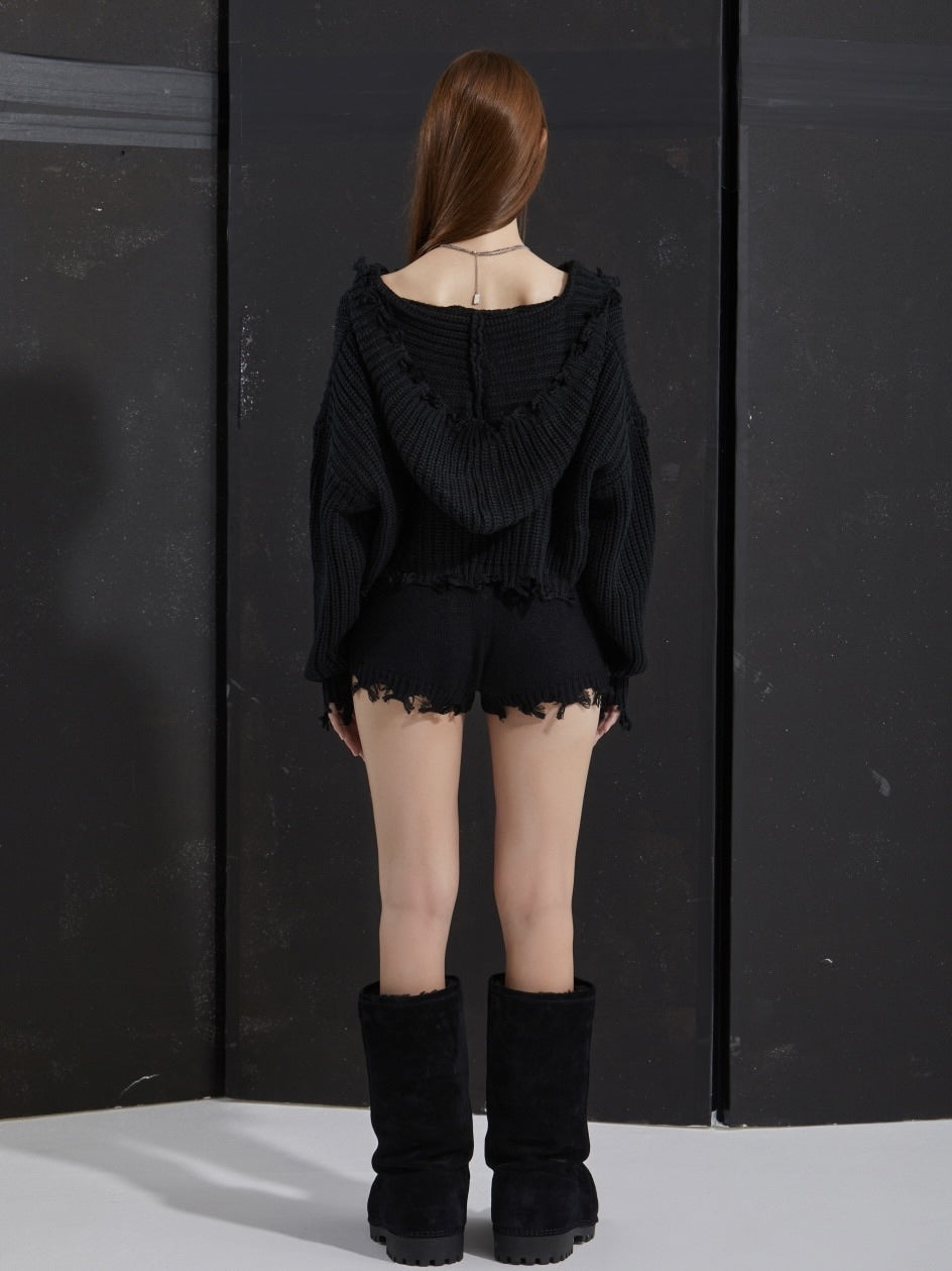 【GATELESS】RIB KNIT ZIP-UP HOODIE