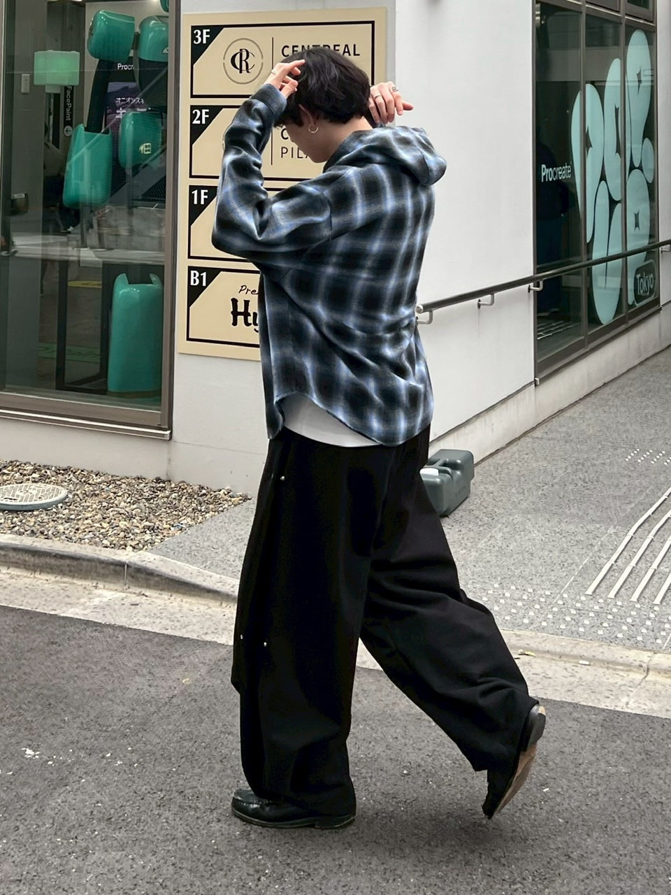 受注制【Chikashitsu +】tartan check hooded shirt (3color) / 【チカシツプラス】タータンチェックフード付き長袖シャツ