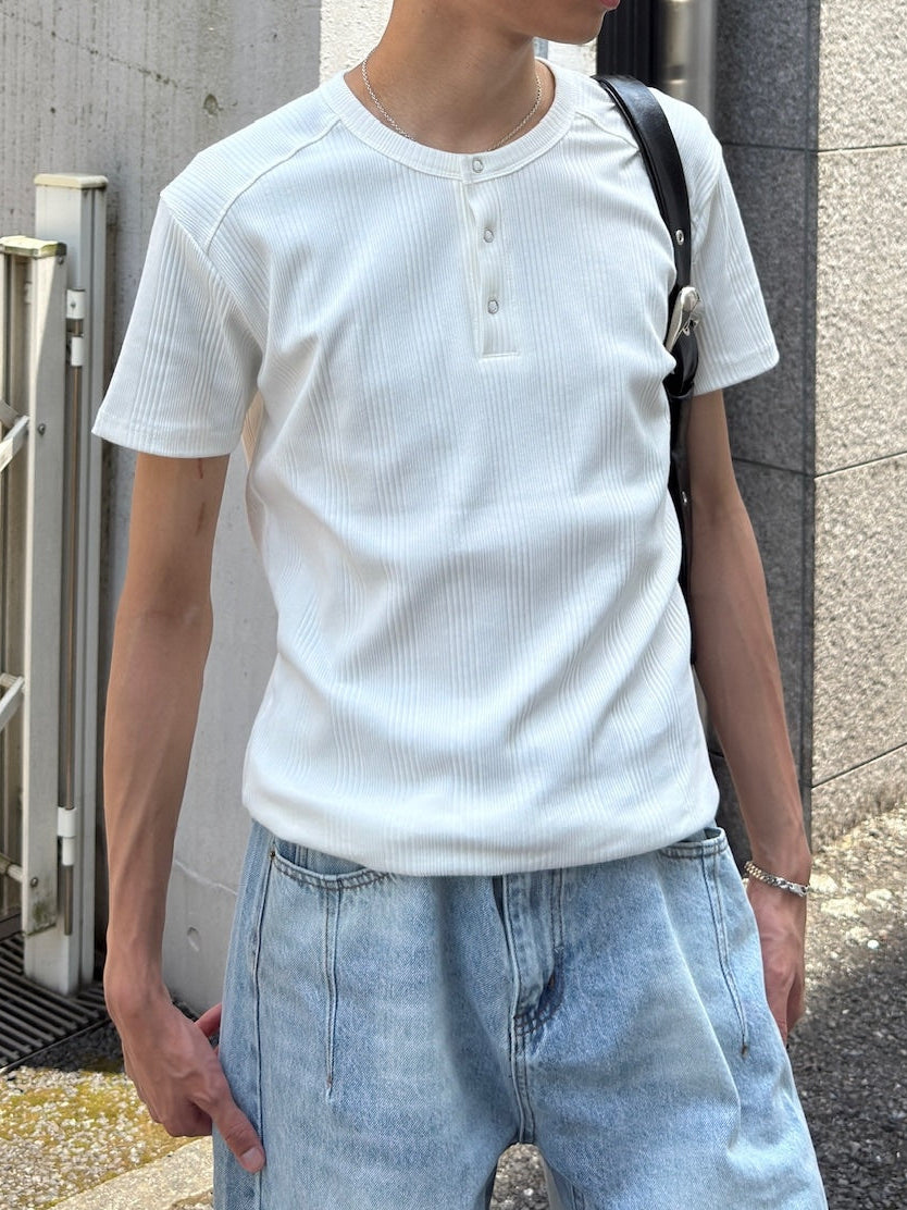 受注制【Chikashitsu +】henley neck half sleeve tee (3color