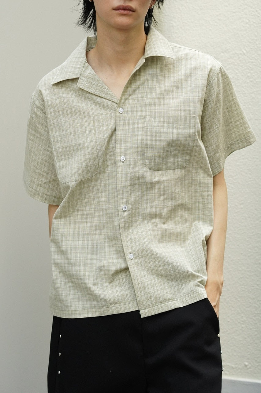 東京店WEB限定受注制【Chikashitsu +】Open collar check shirt (2color)