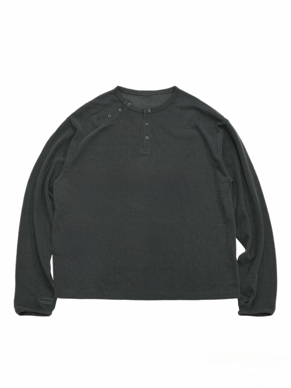 受注制【Chikashitsu +】double button henry neck long sleeve tee / 【チカシツプラス】ダブルボタンヘンリーネック長袖Tシャツ (4color)