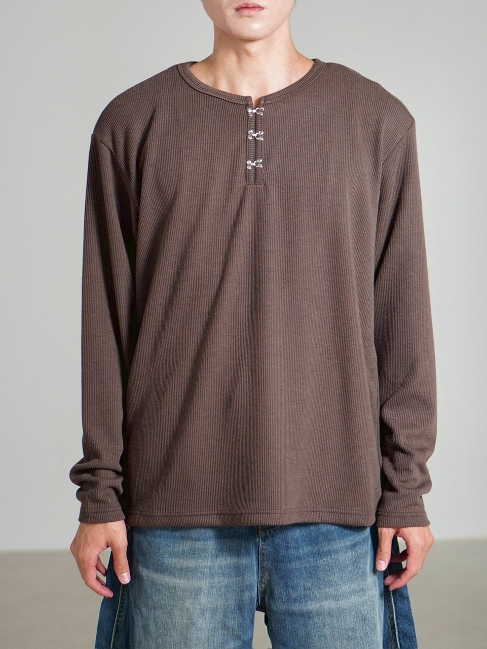 受注制【Chikashitsu +】front hook long sleeve knit / 【チカシツプラス】フロントフック長袖ニット (4color)