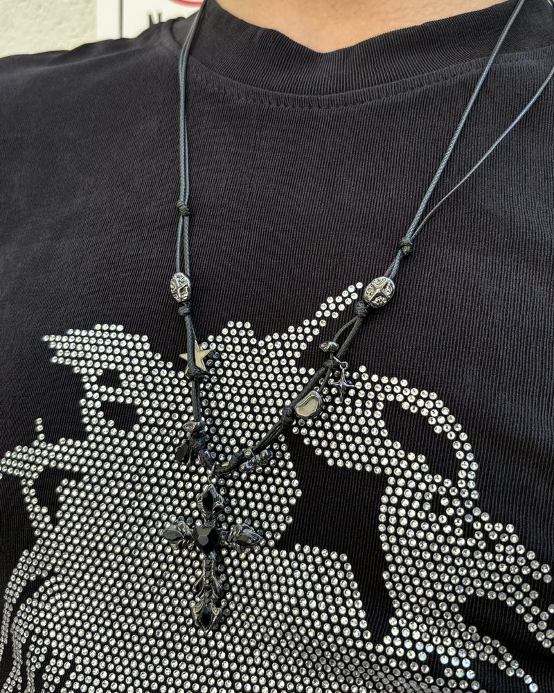 国際配送【Never mind the XU】stone cross cord necklace