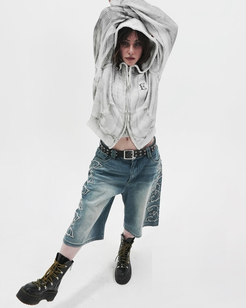 【E RIN AI E】E ASH KNIT HOODIE ZIP UP