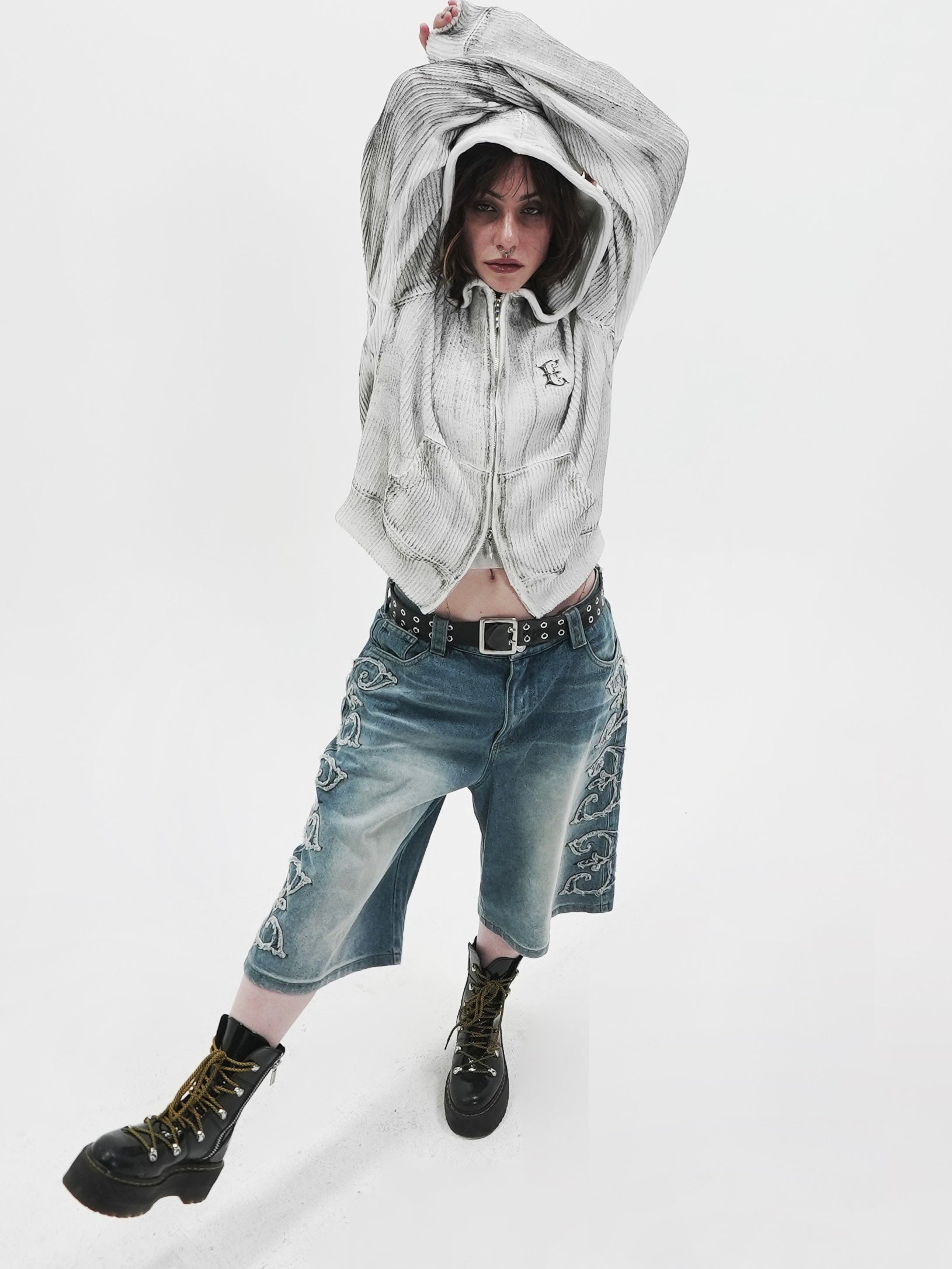 【E RIN AI E】E ASH KNIT HOODIE ZIP UP