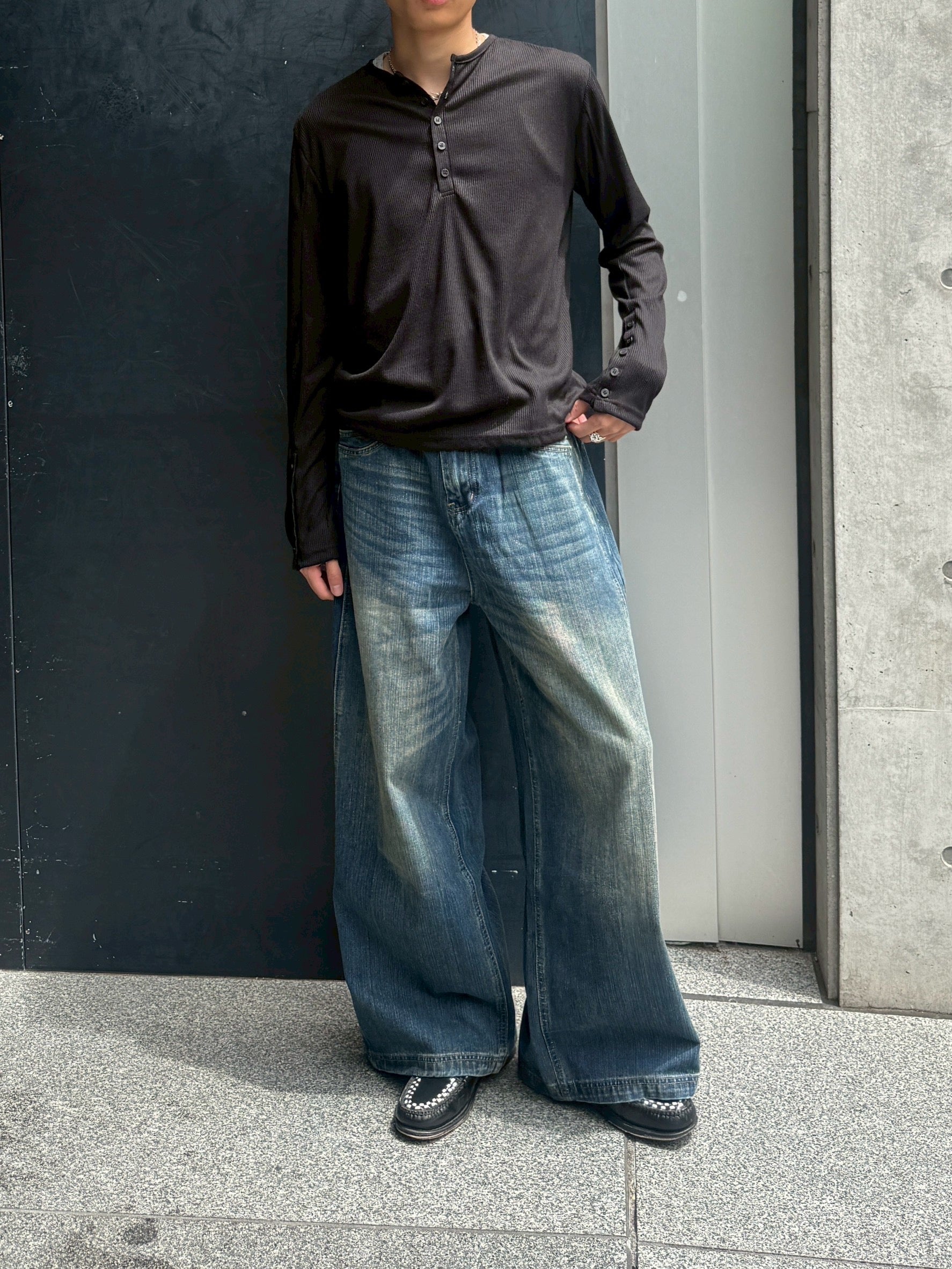 受注制【Chikashitsu +】double slub wide denim pants