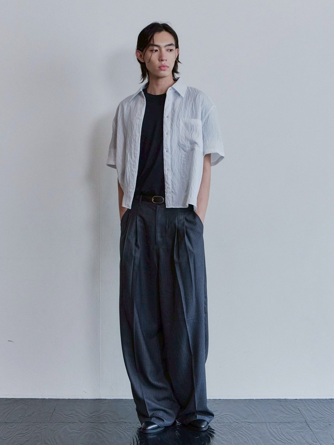【Waviness】Sheer Origami Crop Half Shirts