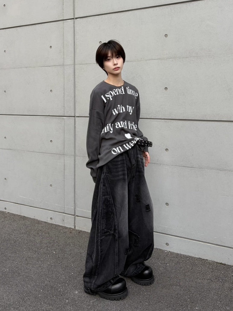 【LUV CODE】lettering waffle long sleeve tee