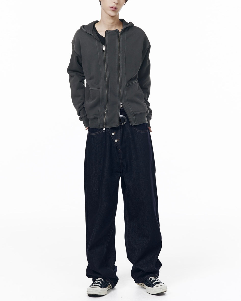 【AAKAM】Double Zippered Zip-Up Hoodie