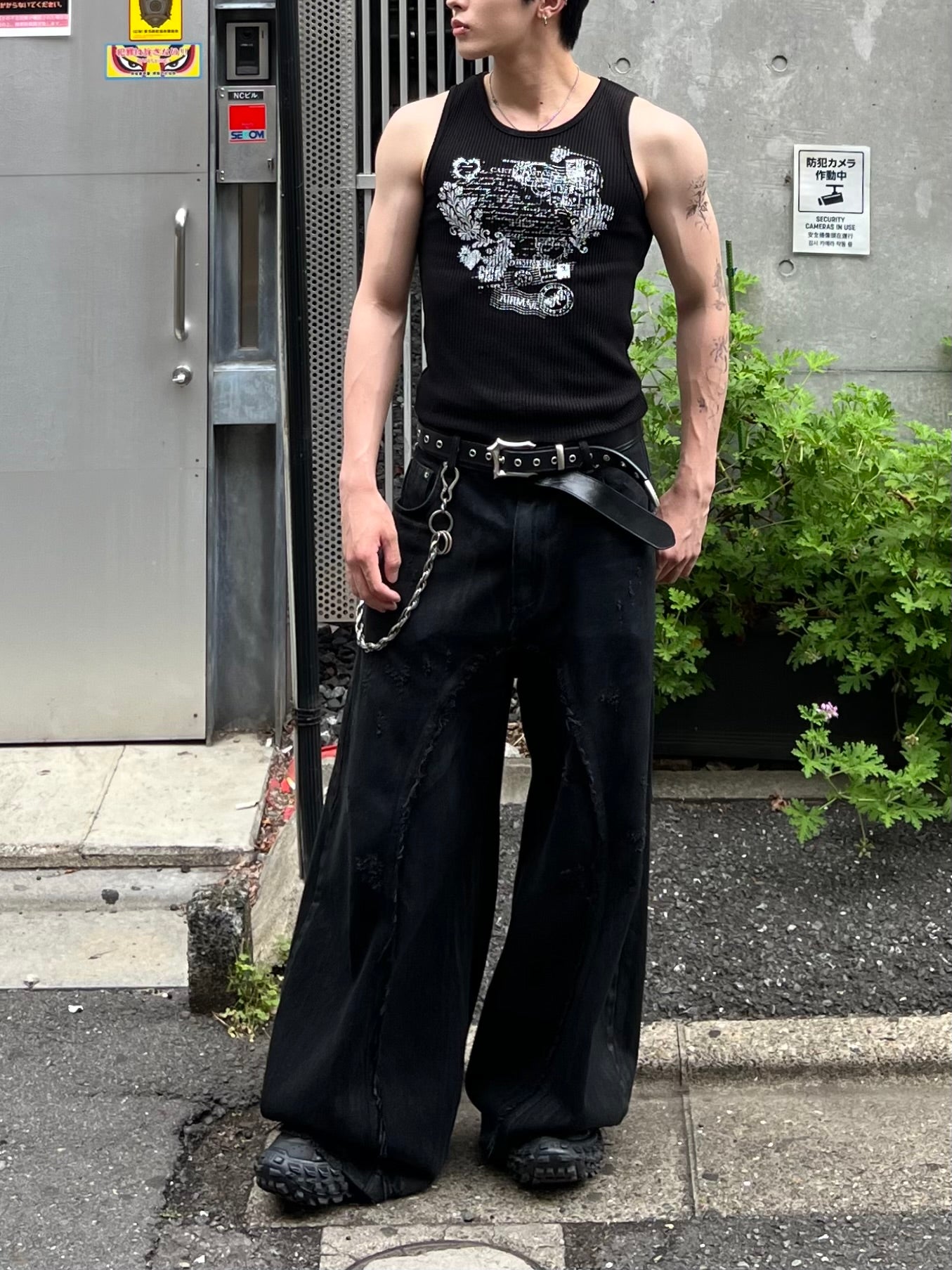 大阪店WEB限定受注制【Chikashitsu +】graphic waffle tank (2color)