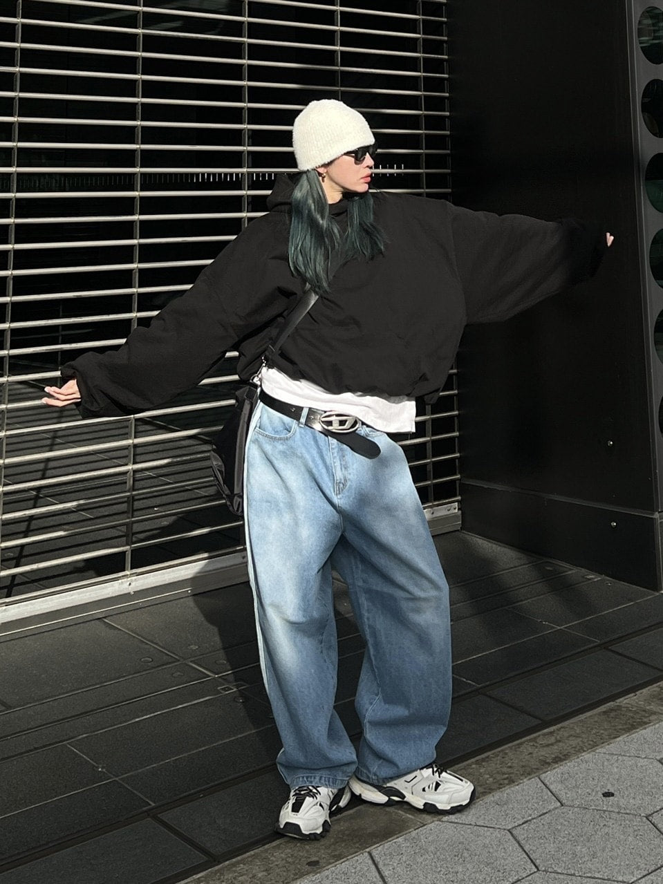 受注制【Chikashitsu +】oversized side line denim pants (2color