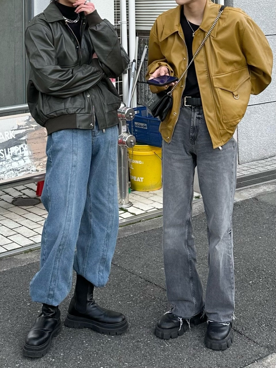 大阪店WEB限定【Chikashitsu +】double pocket leather jumper (3color)