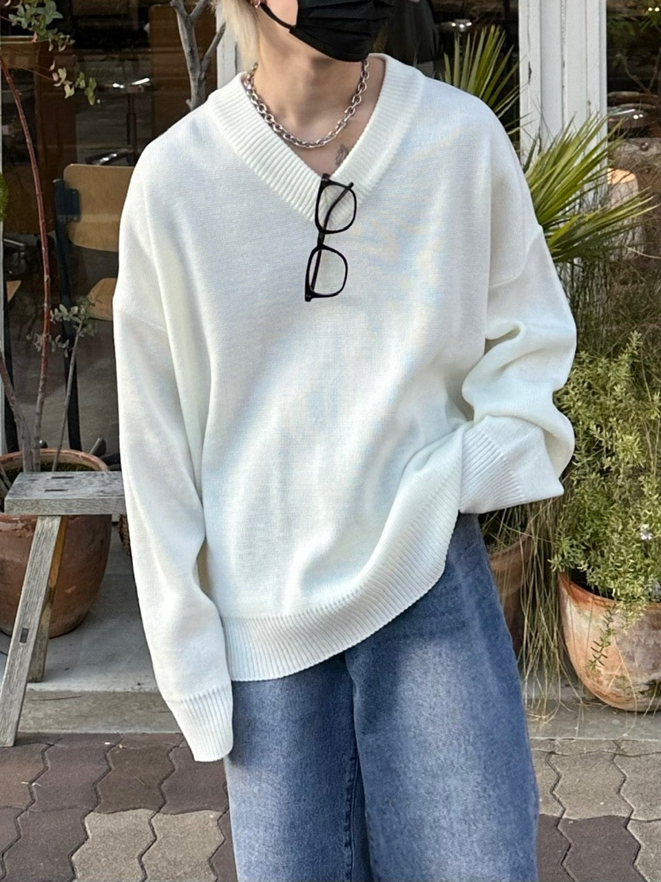 大阪店WEB限定【Chikashitsu +】basic v neck knit (4color)