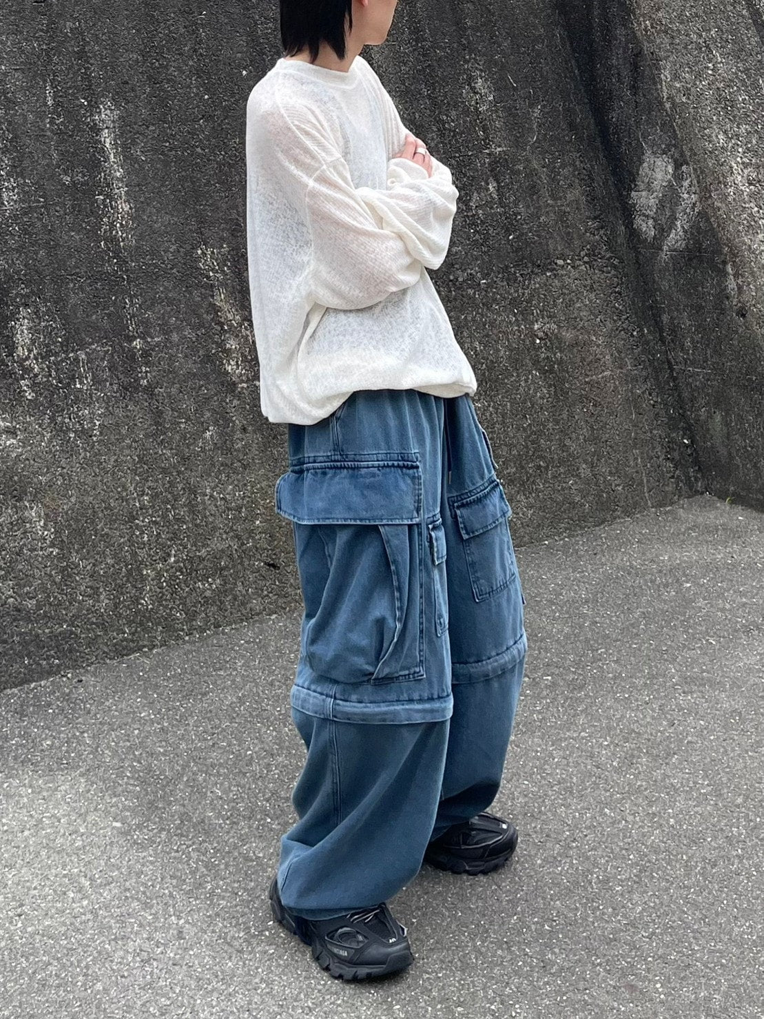 受注制【Chikashitsu +】2way heavy pocket denim cargo pants (2color)