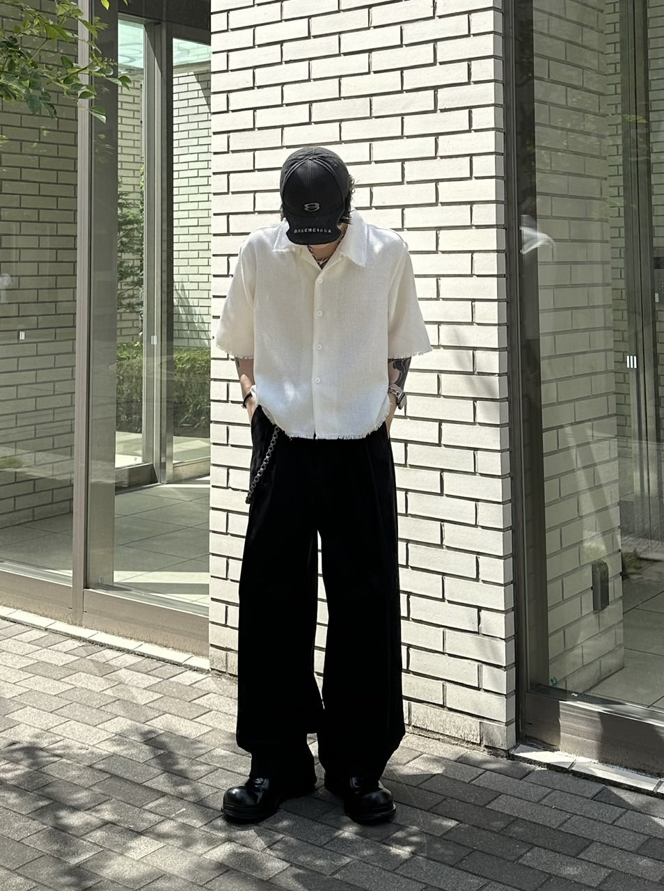 大阪店WEB限定受注制【Chikashitsu +】tweed cropped shirt (2color)