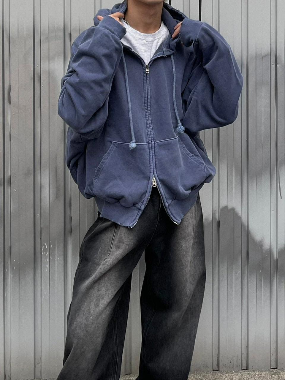 大阪店WEB限定受注制【Chikashitsu +】damage zip up hoodie (3color) / 【チカシツプラス】ダメージ長袖ジップアップパーカー