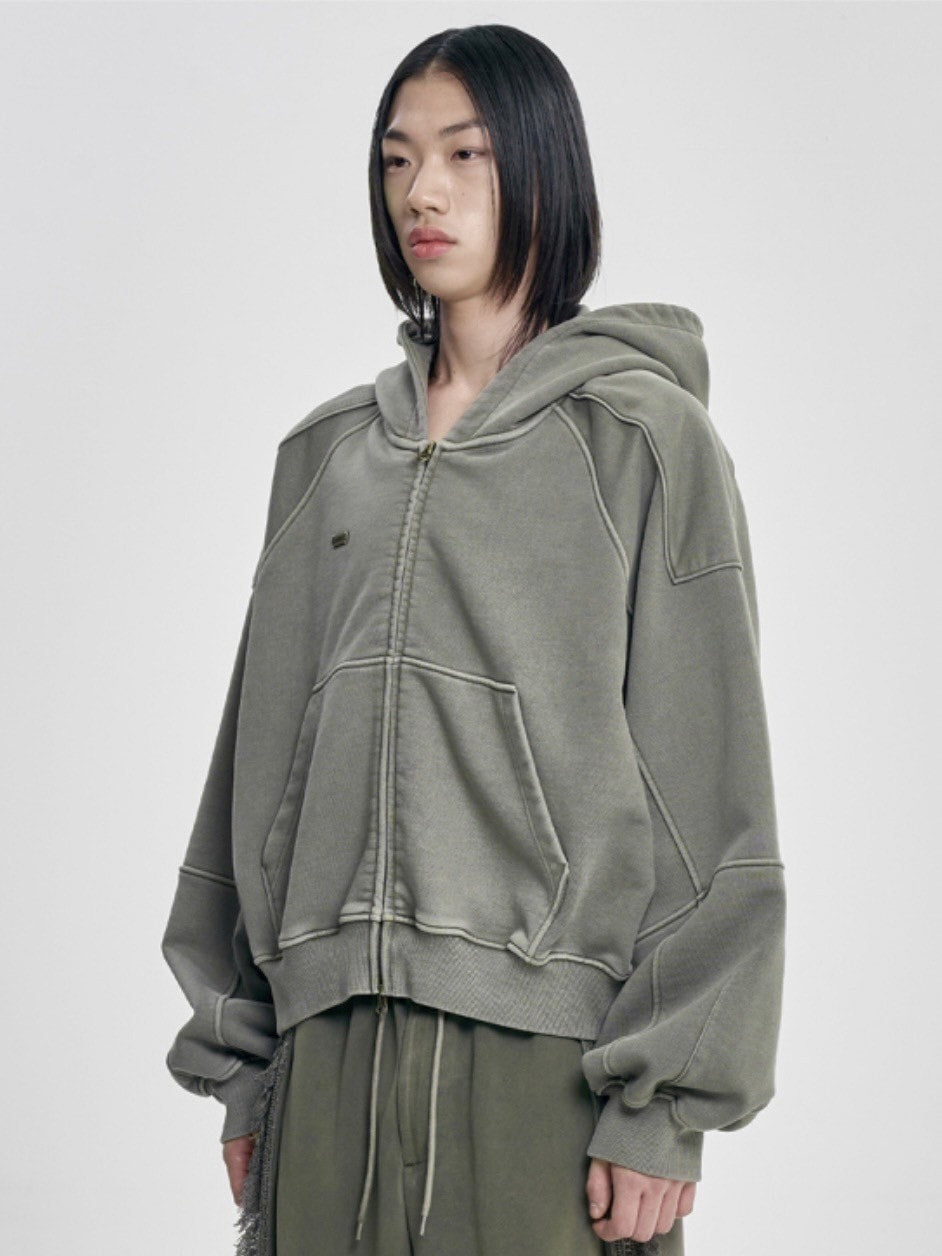 【AJOBYAJO】Vintage Pigment Zip-Up Hoodie