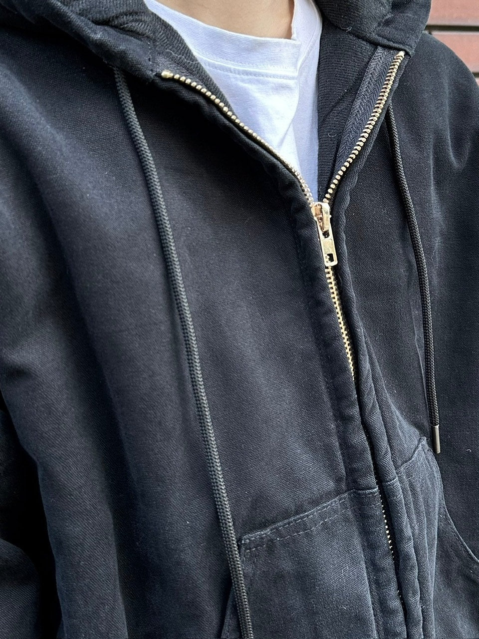 受注制【Chikashitsu +】cropped hooded work blouson (2color) / 【チカシツプラス】クロップドフードジップアップパーカーワーク長袖ブルゾン