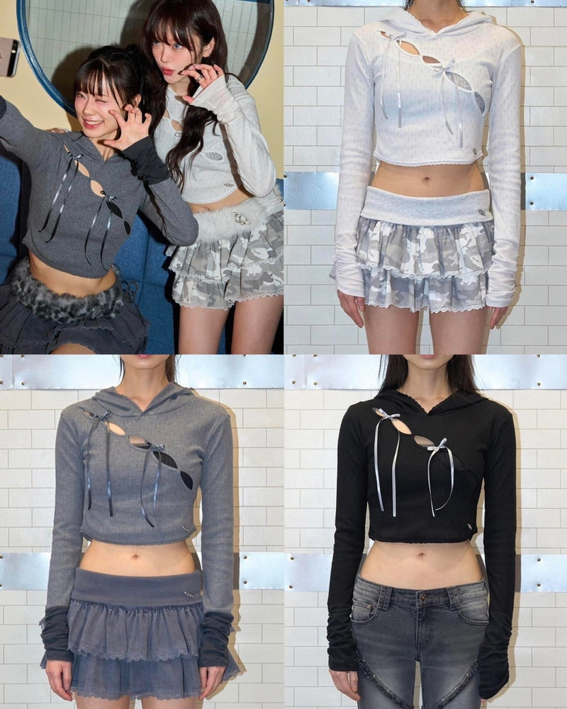 【CHERRYQUIRI】wave lace ribbon hoody / 【チェリーキュリー】ウェイブレースリボン長袖パーカー
