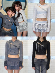 【CHERRYQUIRI】wave lace ribbon hoody / 【チェリーキュリー】ウェイブレースリボン長袖パーカー