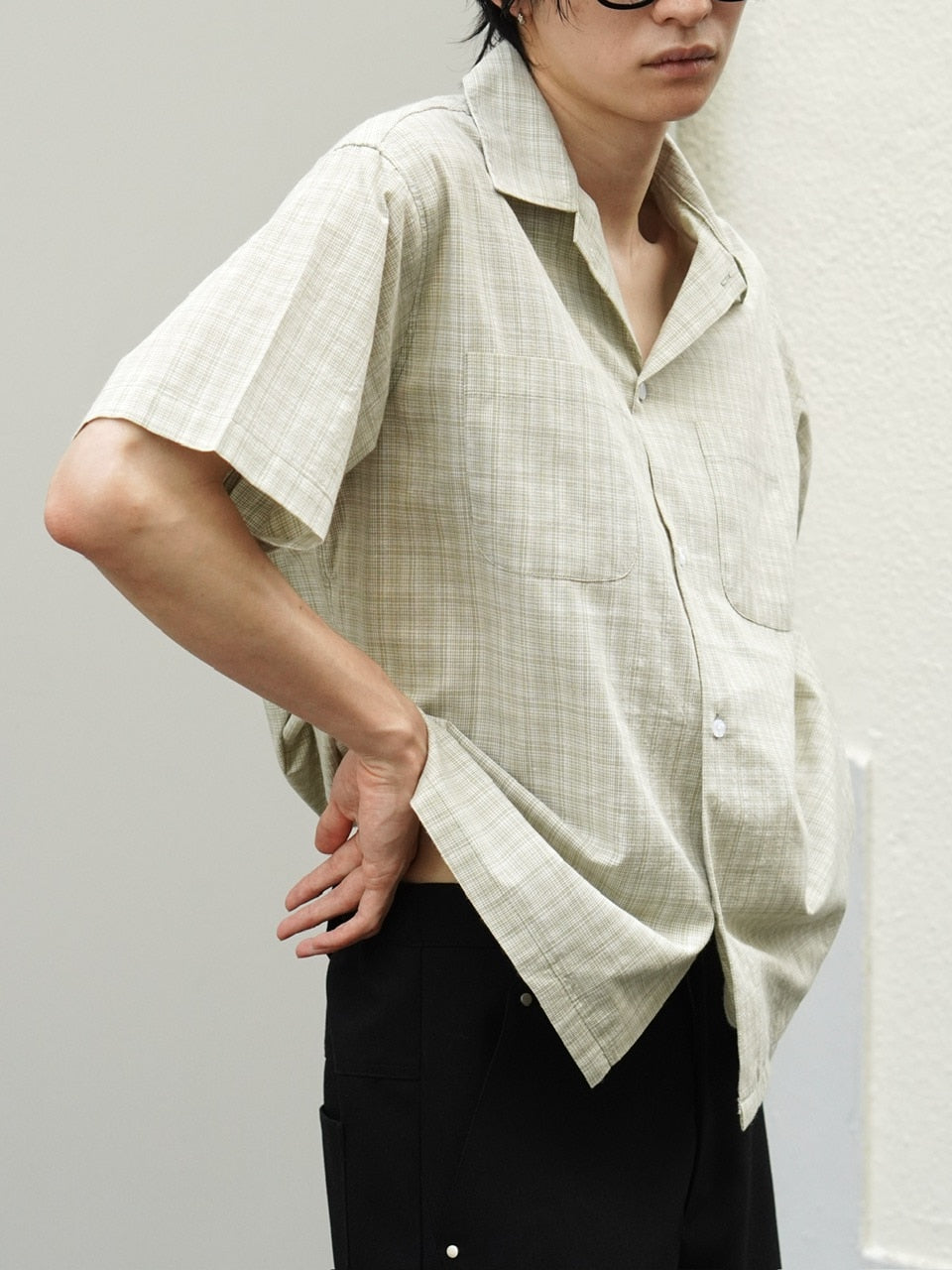 東京店WEB限定受注制【Chikashitsu +】Open collar check shirt (2color)