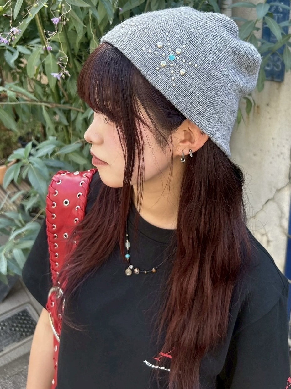 受注制【Chikashitsu +】mulch studs beanie (3color) / 【チカシツプラス】マルチスタッズニット帽子