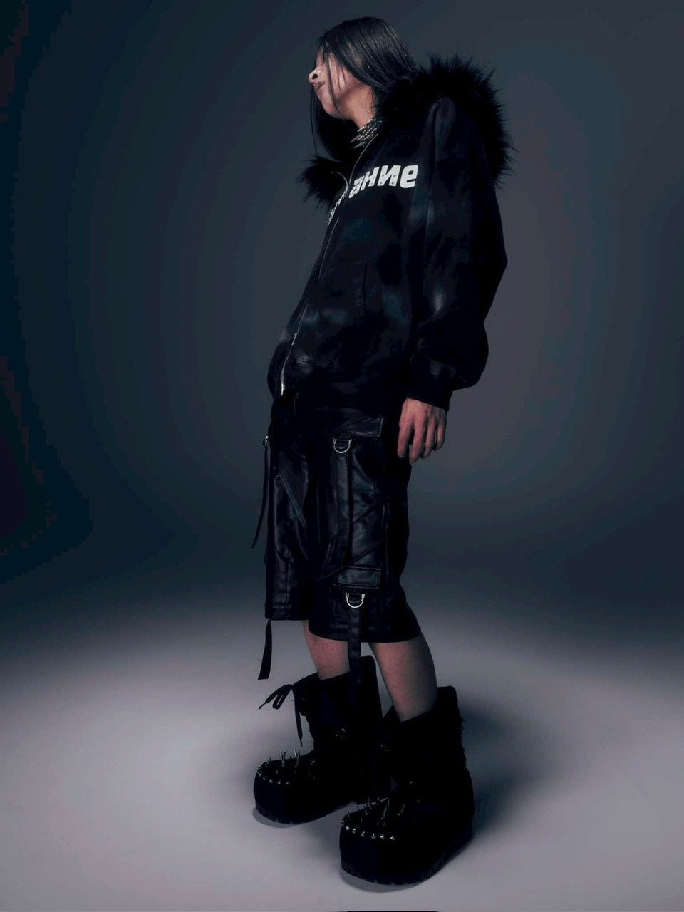 【DIG YOUR OWN GRAVE】Желание FUR HOODIE /【ディグユアオウングレイブ】ファーフードフードジェラーニエロゴジップアップパーカー