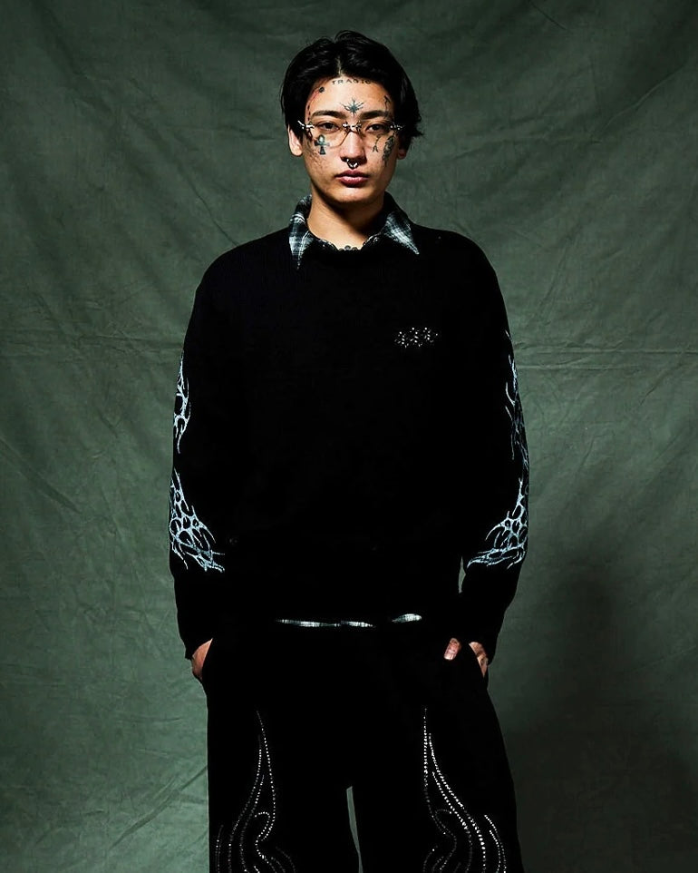 【SUPPLIER】Distressed Tribal Bones Crew Knit