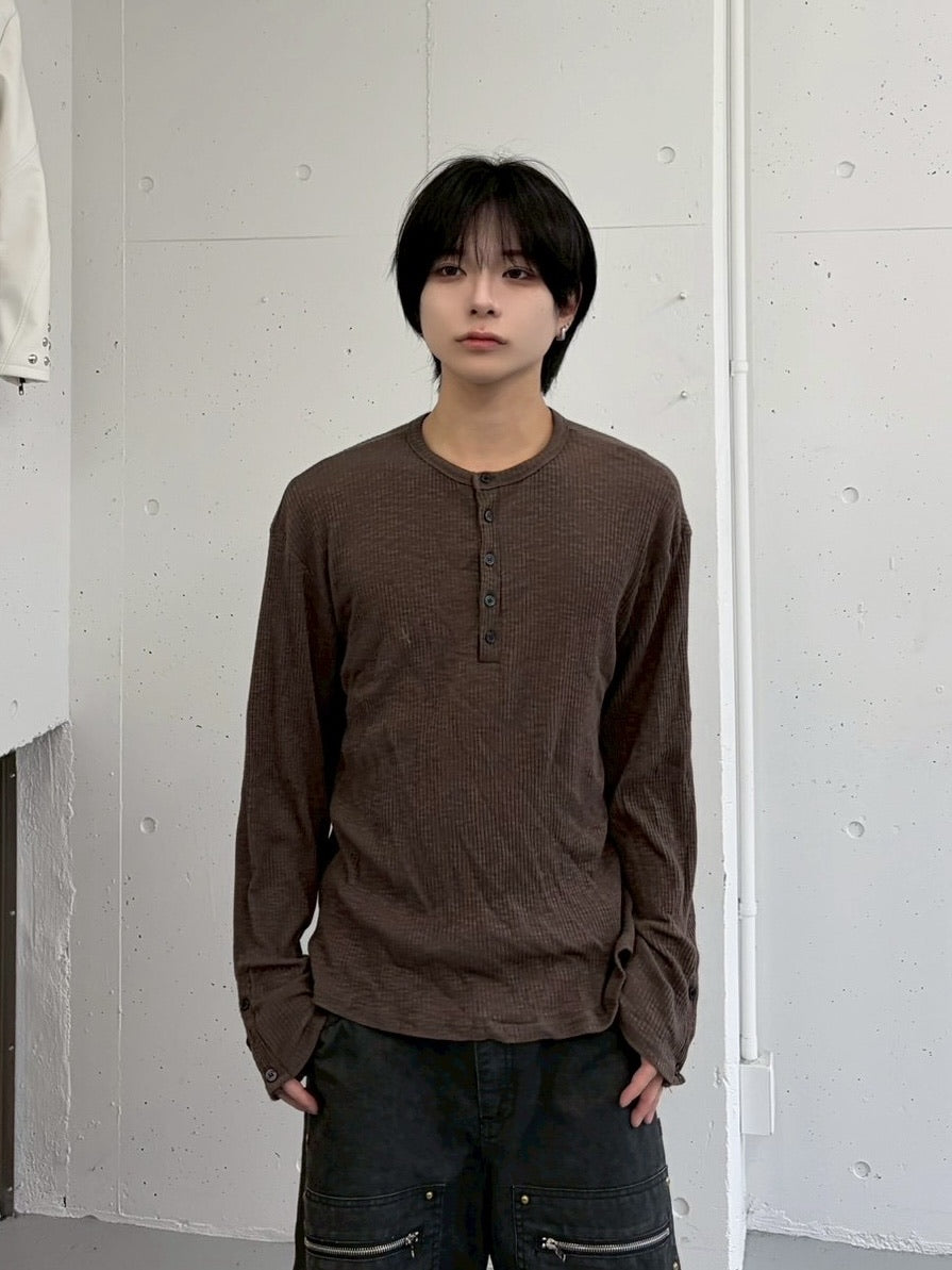 受注制【LUV CODE】henley neck long sleeve tee (4color)