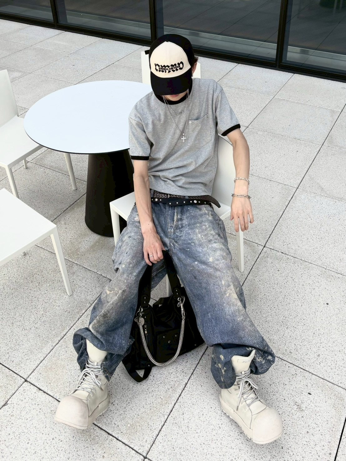 7/4 20:00発売 受注制【nmtc+】Washed Rivet Pocket Crop Slim Fit Tee (2color)