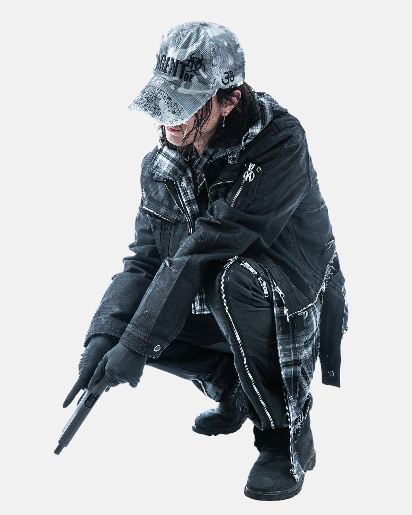 【LOIN ARMIS】Cross zip layer mesh coating jeans