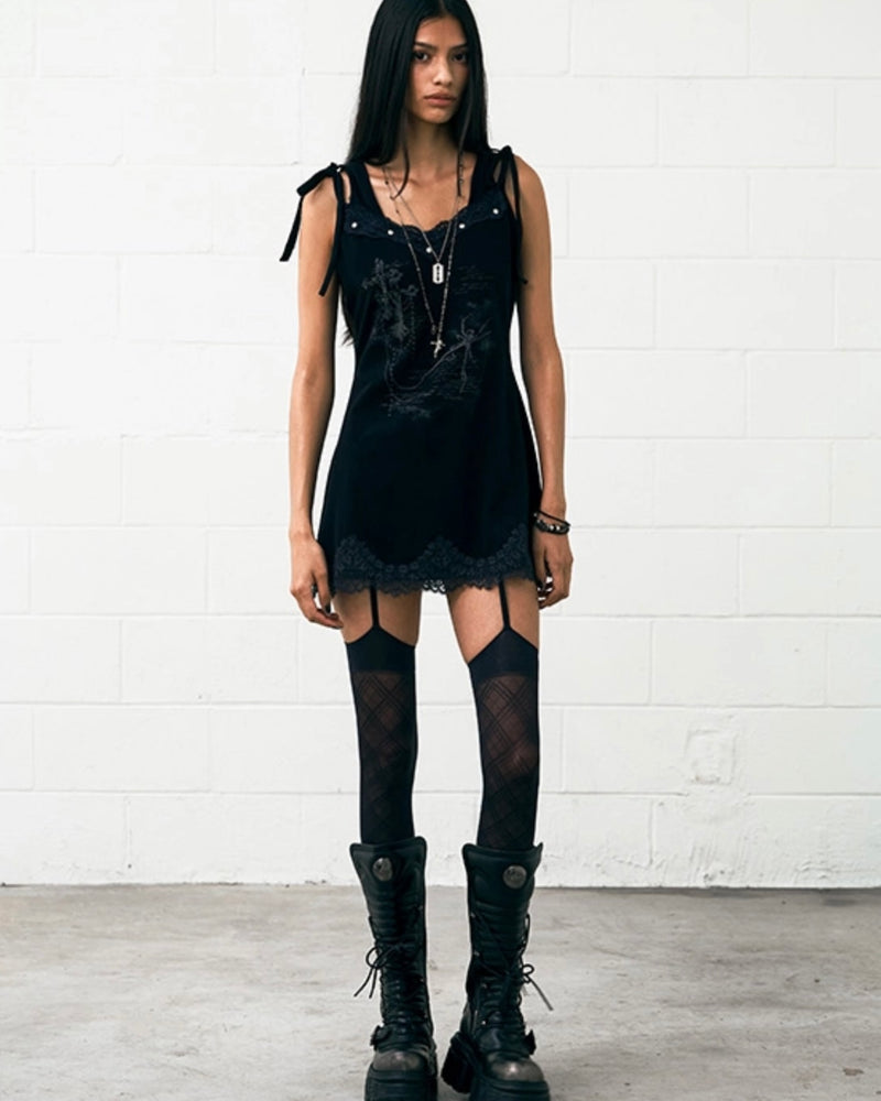 【NOT KNOWING】Lace Hoodie Dress