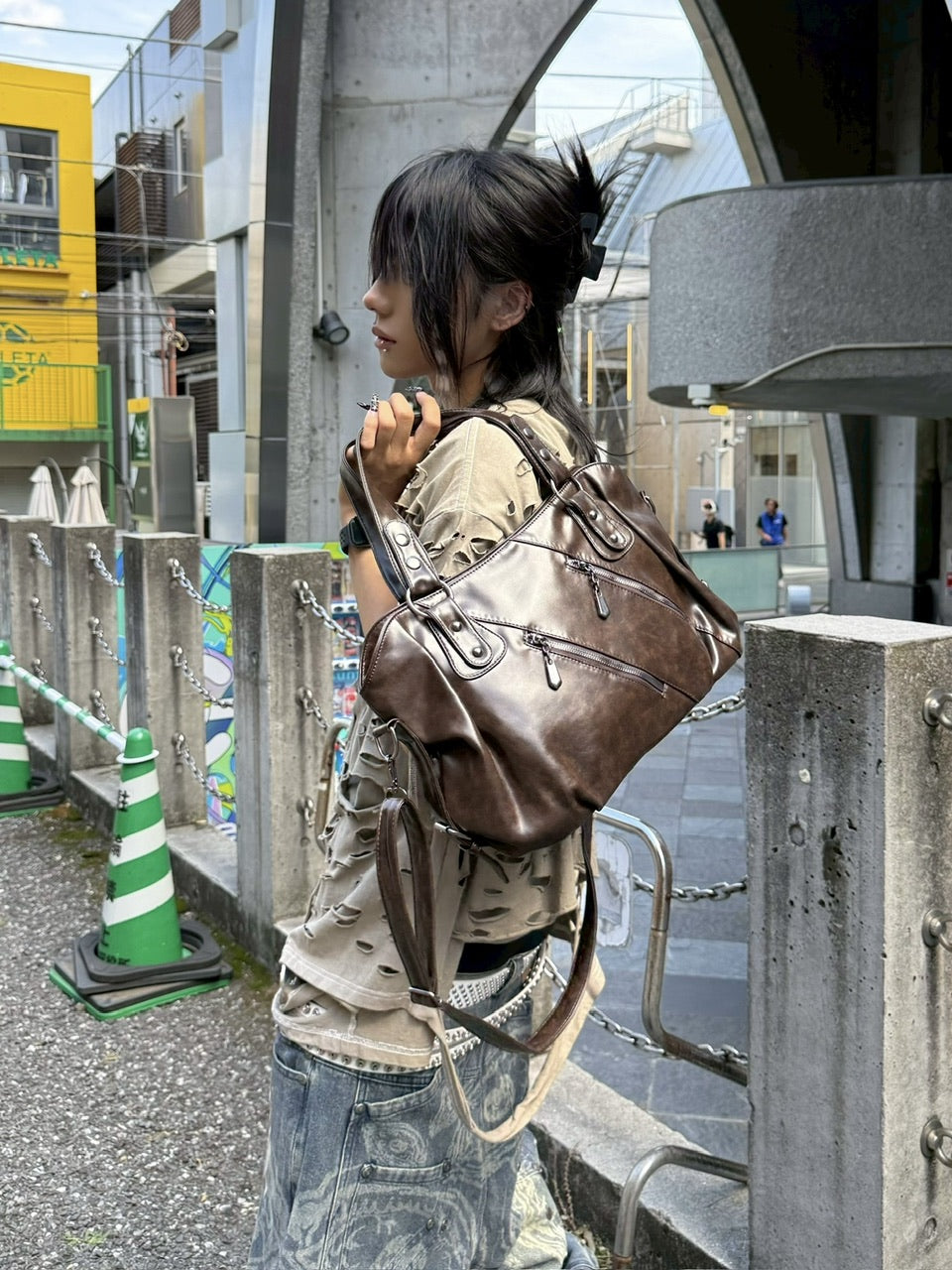受注制【Never mind the XU】2way faux leather bag (4color)