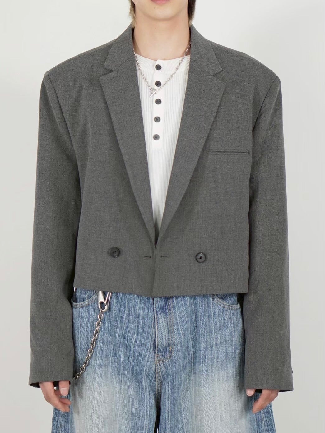 受注制【Chikashitsu +】cropped double jacket (2color)