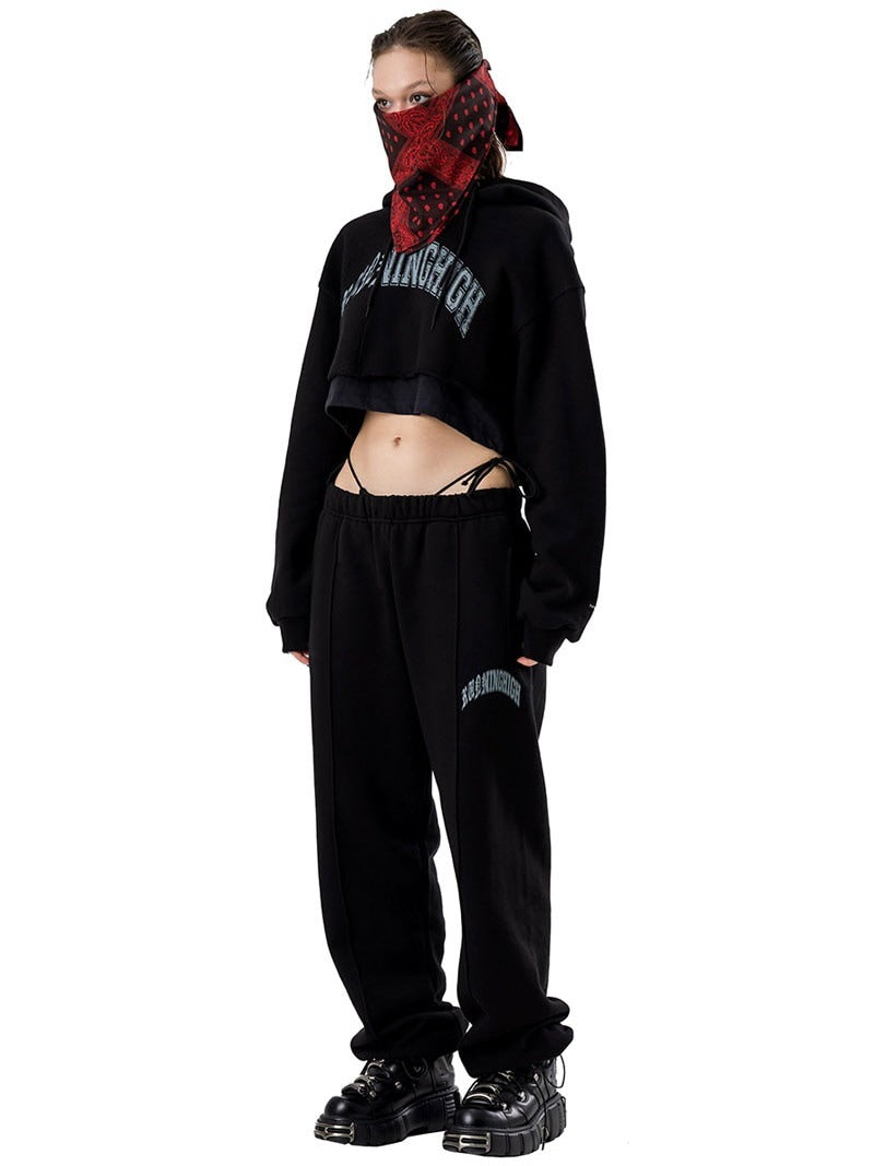 【running high】ARCH LOGO LAYERED CROP HOODIE