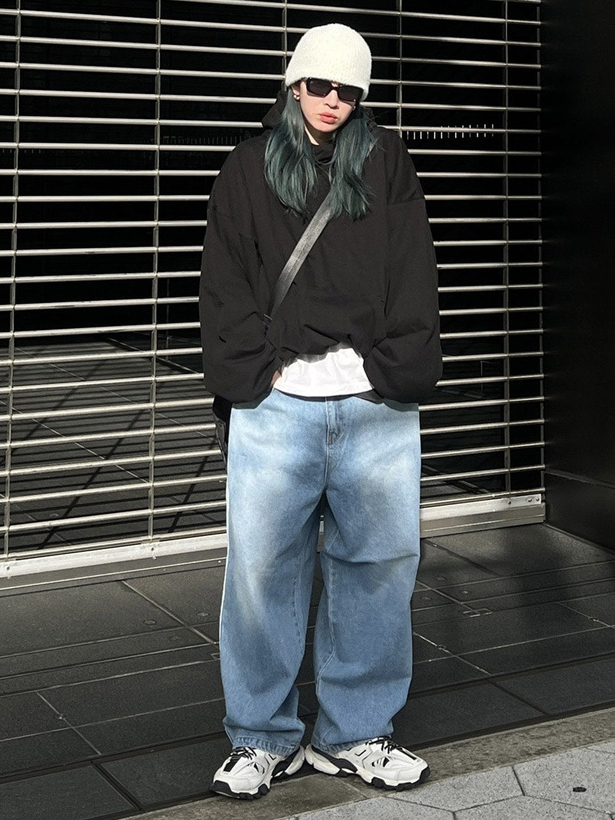受注制【Chikashitsu +】oversized side line denim pants (2color)