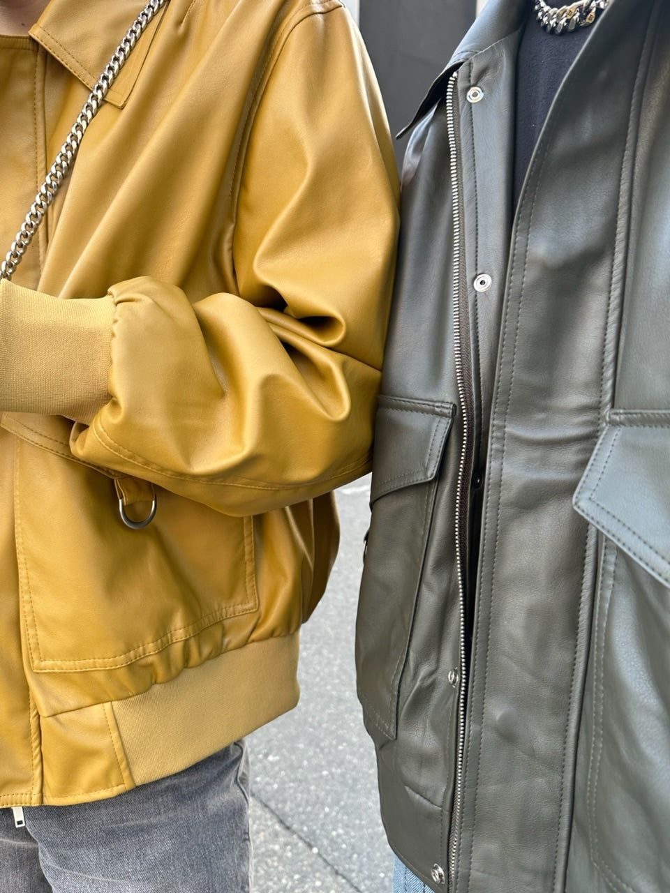 大阪店WEB限定【Chikashitsu +】double pocket leather jumper (3color)