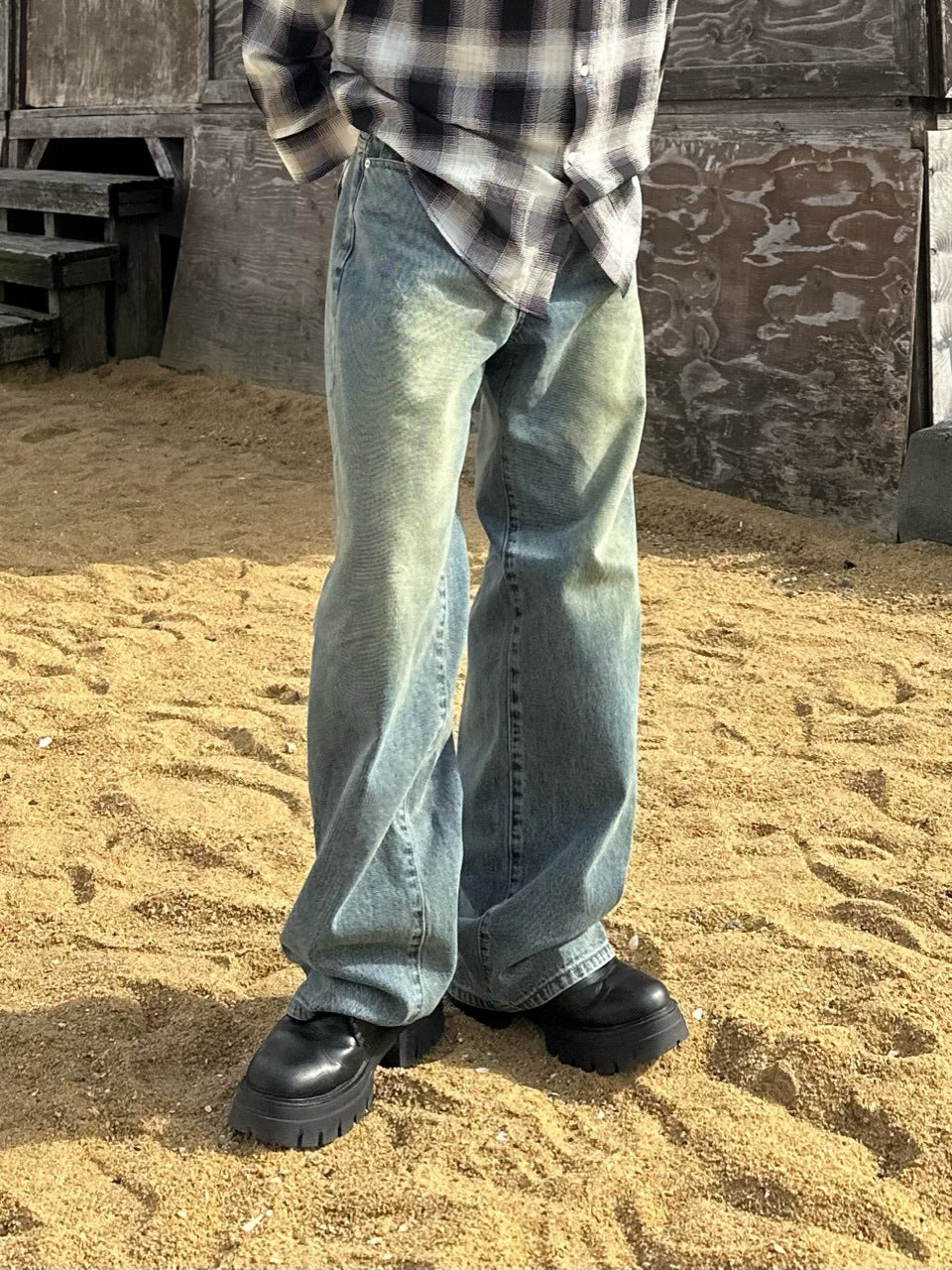 大阪店WEB限定受注制【Chikashitsu +】vintage color wash wide denim pants (3color)