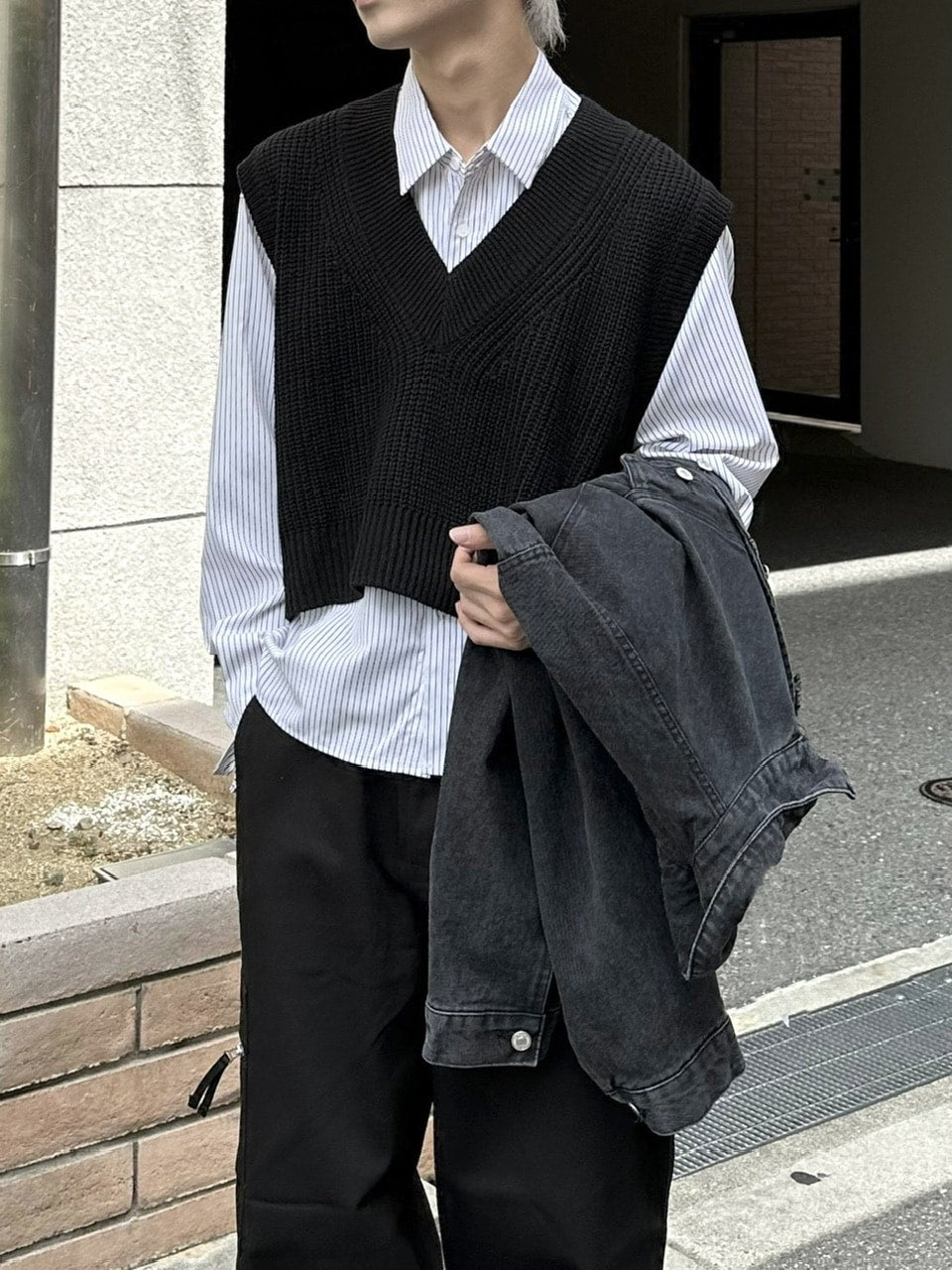 大阪店WEB限定受注制【Chikashitsu +】cropped box vest (2color)