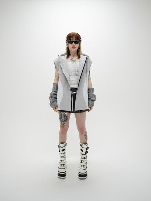 受注制【Never mind the XU】sleeveless zip up hoodie (3color)