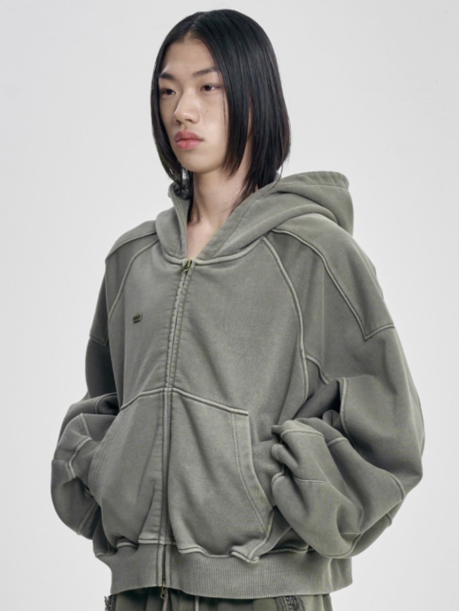 【AJOBYAJO】Vintage Pigment Zip-Up Hoodie