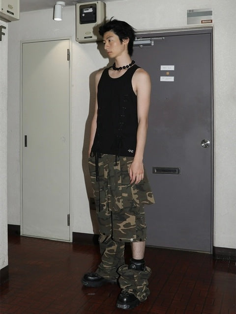 【ESC STUDIO】skirt layered snap pants