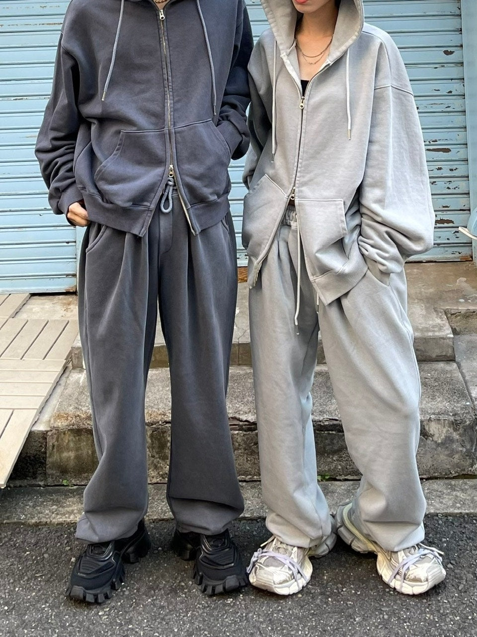受注制【Chikashitsu +】unisex pigment wash string sweat pants (4color)
