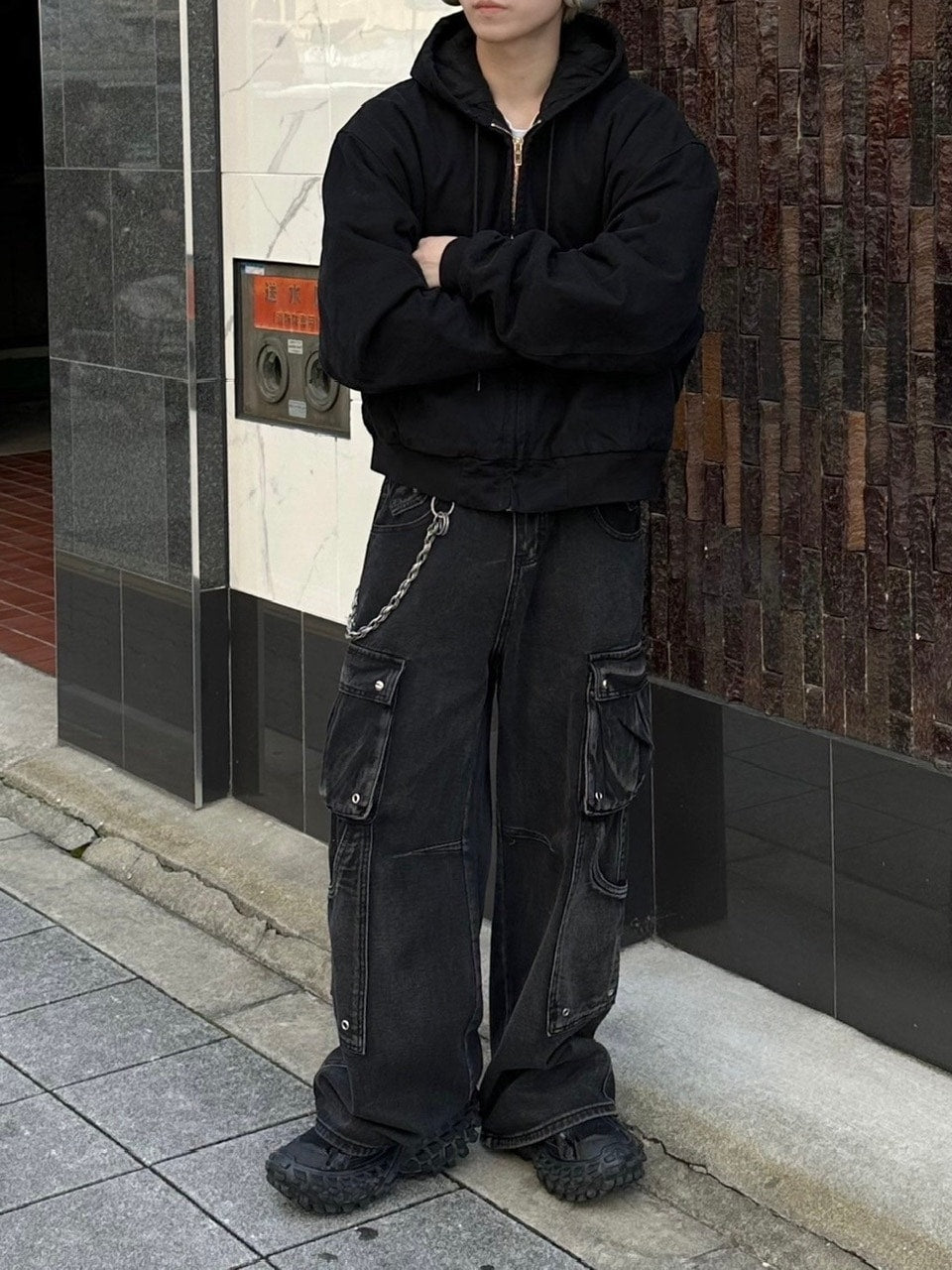 受注制【Chikashitsu +】cropped hooded work blouson (2color) / 【チカシツプラス】クロップドフードジップアップパーカーワーク長袖ブルゾン