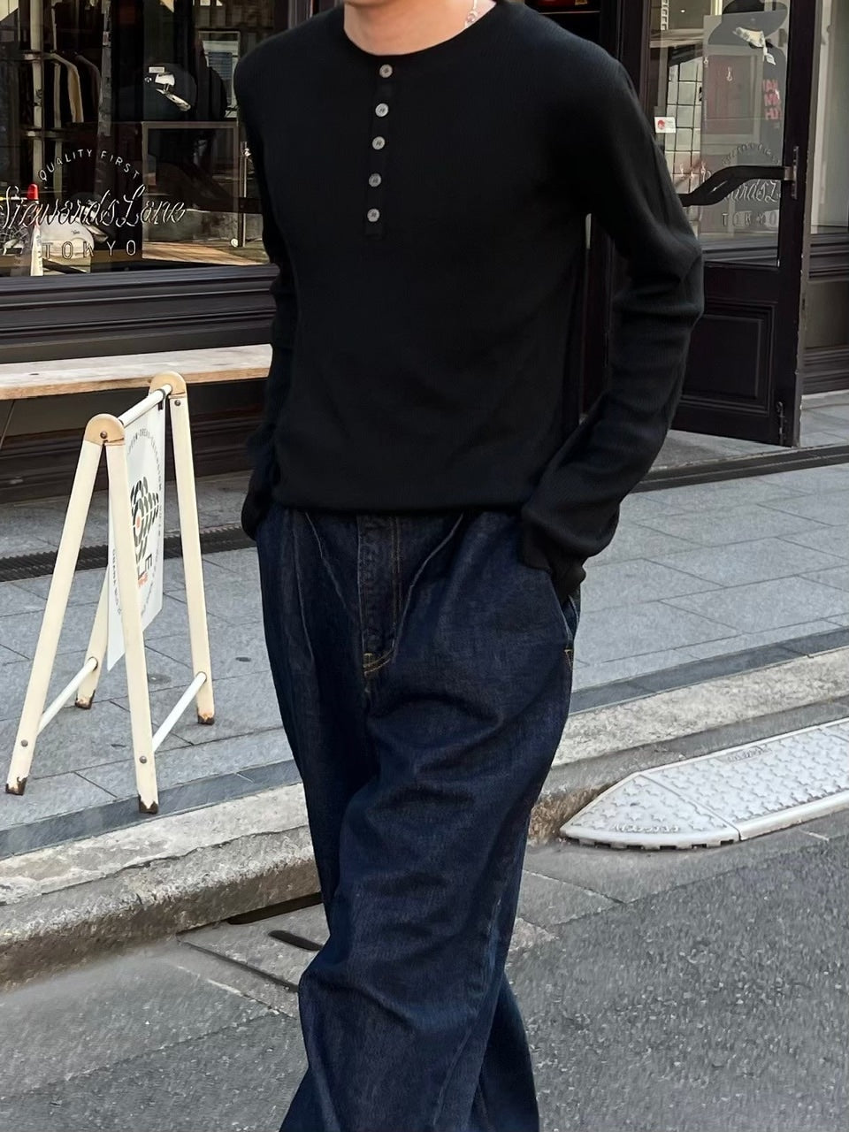 Chikashitsu +】henley neck long sleeve knit (4color) – PRESSING