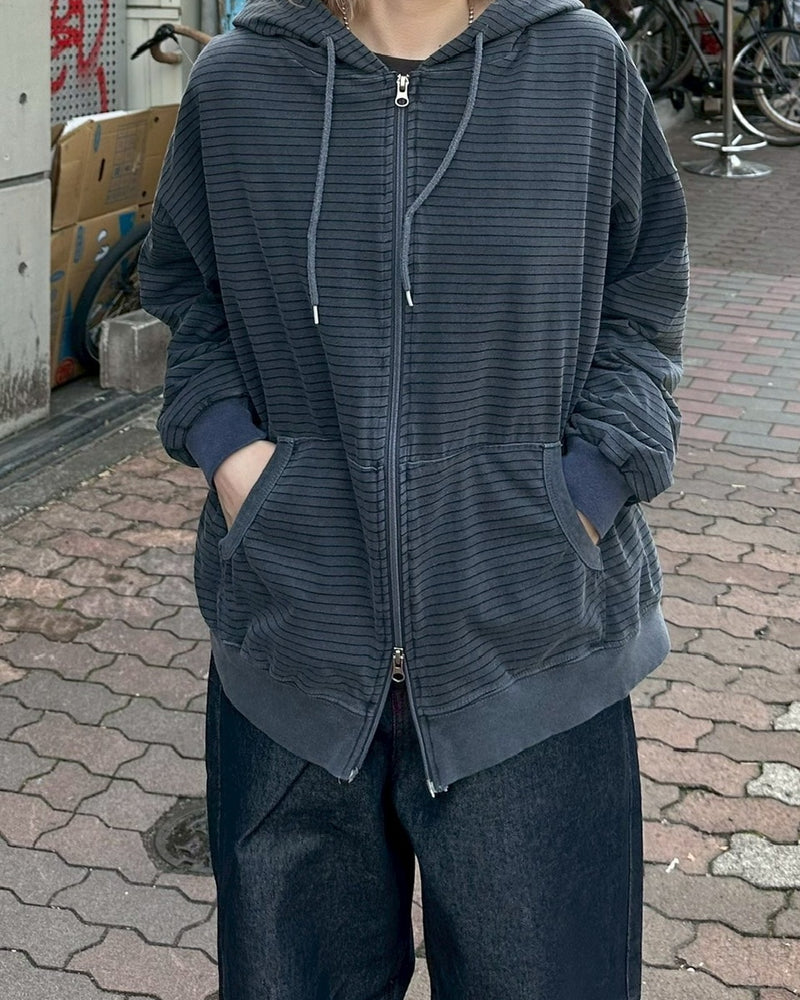 【youll】pigment border zip up hoodie (3color)