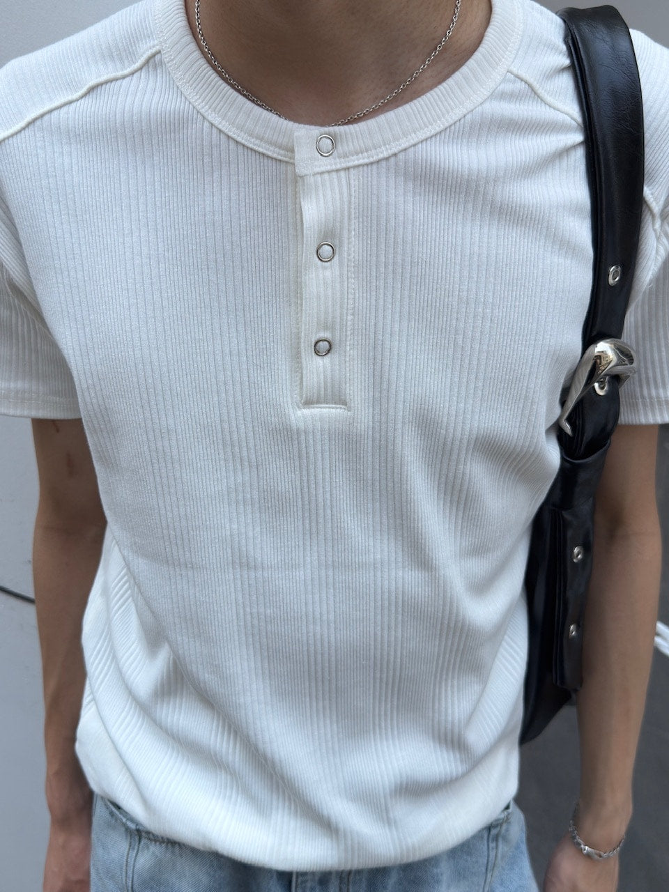 【Chikashitsu +】henry neck half sleeve tee (3color) / 【チカシツプラス】ヘンリーネック半袖Tシャツ