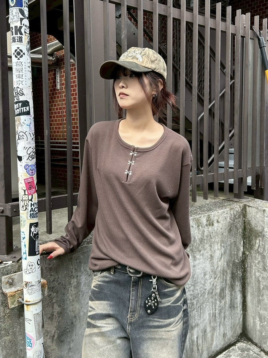 受注制【Chikashitsu +】front hook long sleeve knit / 【チカシツプラス】フロントフック長袖ニット (4color)