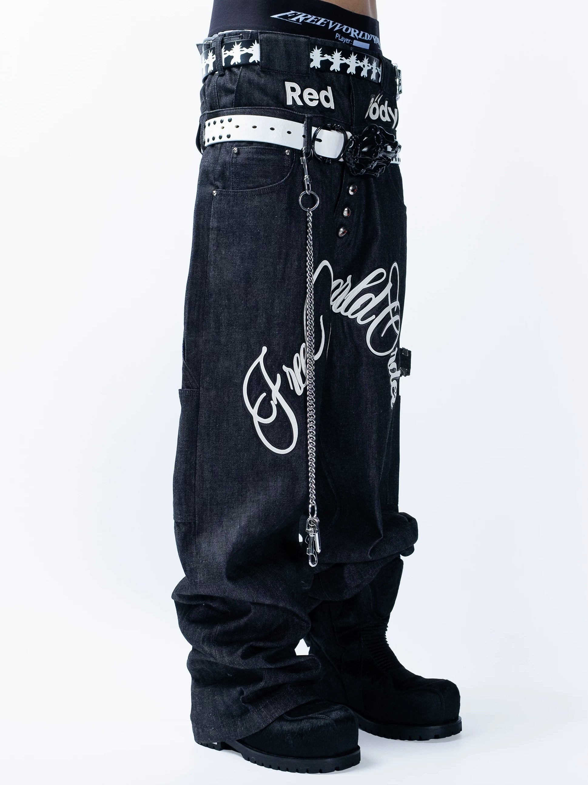 【F.V.V.O】Skeleton Hand & Spikes Leather Belt